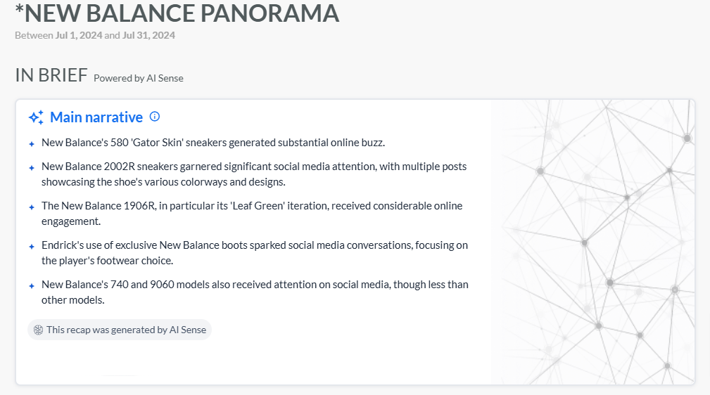 In Brief  pour les Insights Consommateurs: synthèses des différents modèles New Balance les plus commentés en juillet ↓