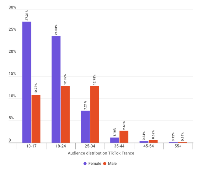 L’audience des influenceurs de TikTok en France : sexe et âge - HypeAuditor