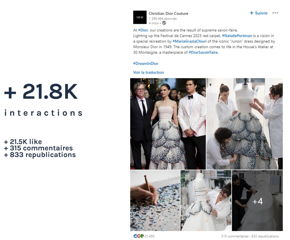 Le post le plus engageant sur LinkedIn par Dior 