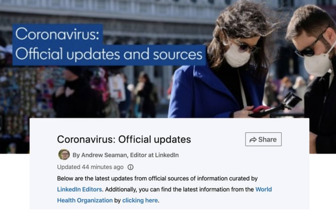 Digimind Covid-19 Blog Linkedin Trending News Section
