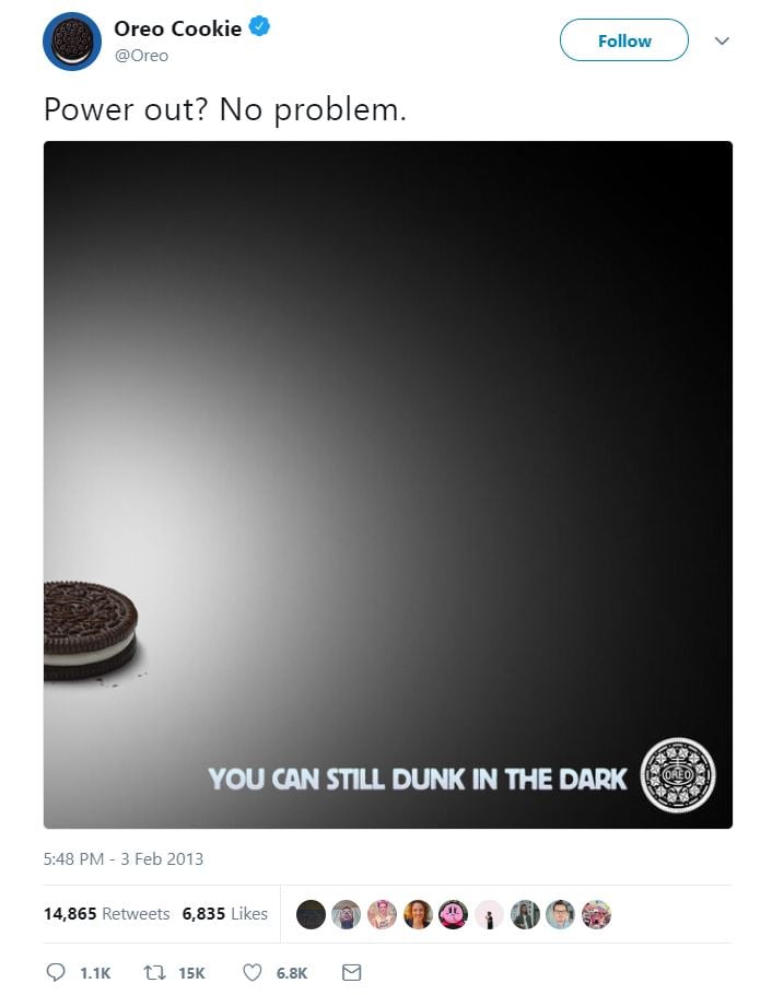 Tweet d'Oreo durant le Super Bowl le 3 février 2013 