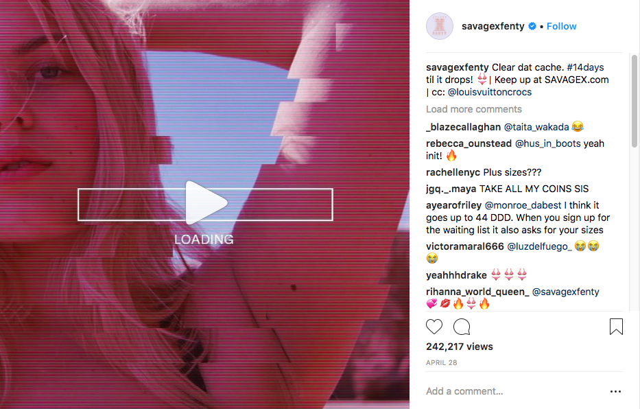  post Instagram de la marque de lingerie SavagexFEnty annonçant leur nouvelle collection.