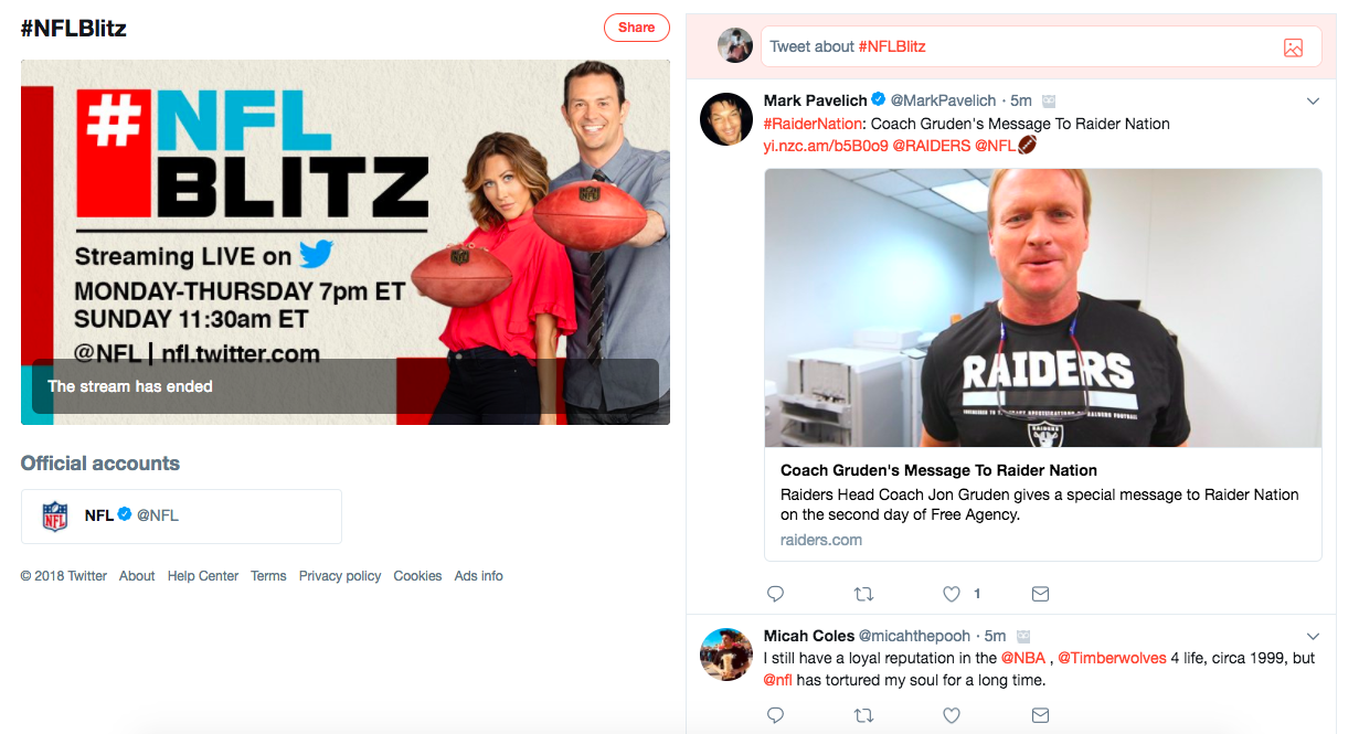 An example of a sports livestream from Twitter's sports video partnership.