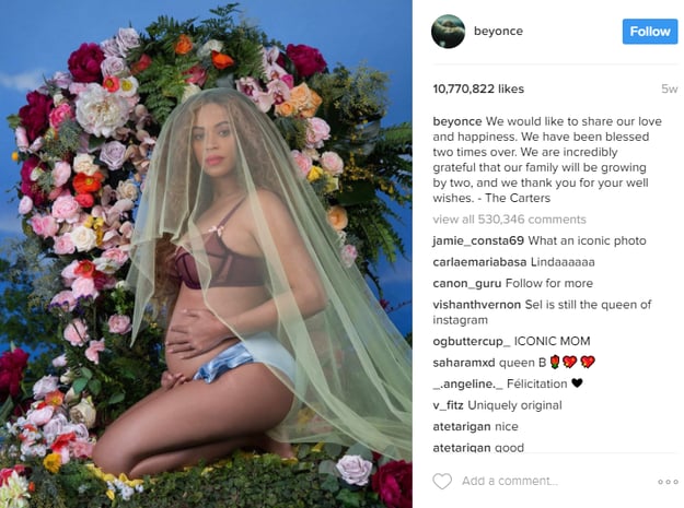 Beyonce anuncia su embarazo en Instagram