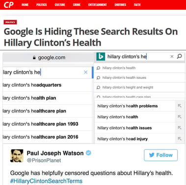 Google acusado de censura de la salud de Hillary Clinton