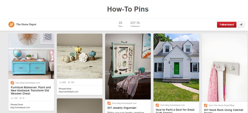 A screenshot of a Pinterest board by Home Depot