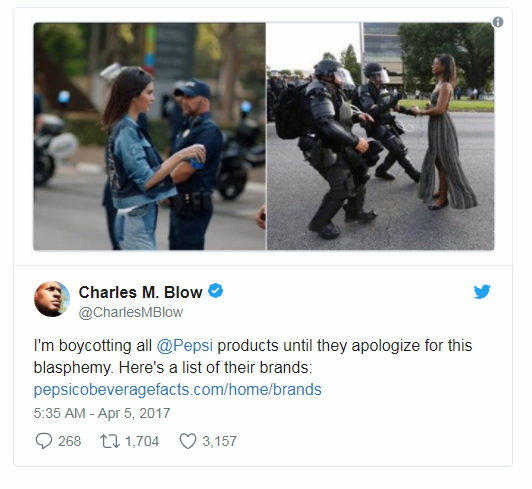 Réactions négatives face à la campagne Pepsi mettant en scène Kendall Jenner