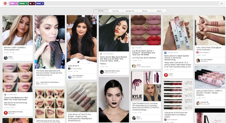 A screenshot of a Pinterest board of makeup