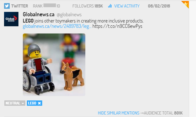 Tuit sobre campaña de LEGO con productos inclusivos