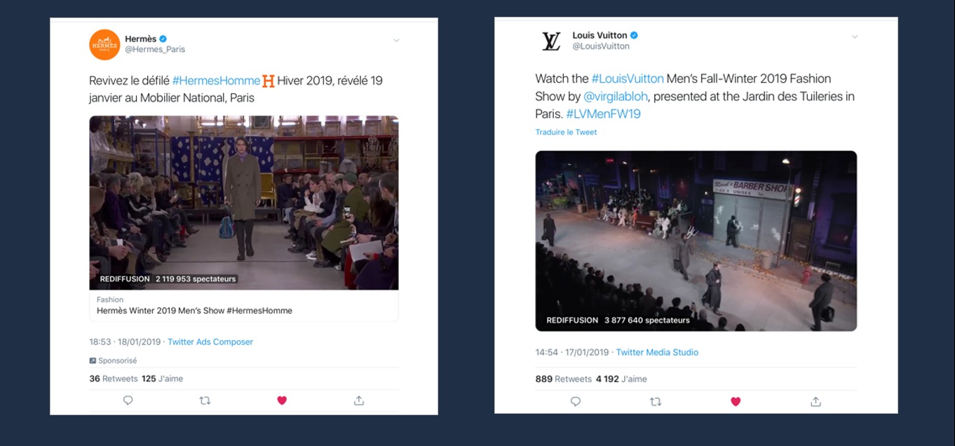 Les Live des défilés Hermes et Louis Vuitton sur Twitter