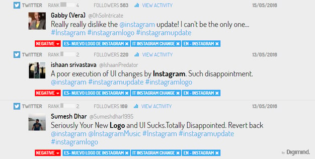 Instagram logo : examples of negative reactions from online users