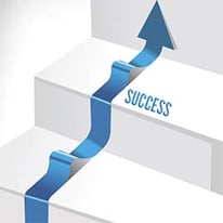 graphic of stairs with an arrow pointing upwards and the word success