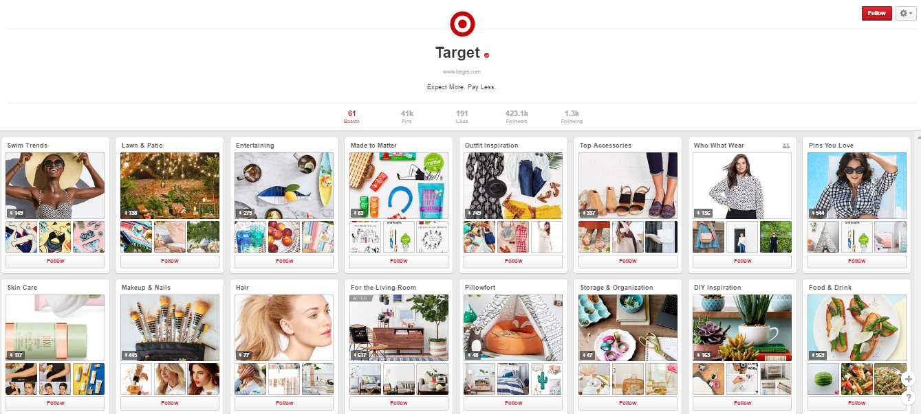 A screenshot of a Pinterest board for Target