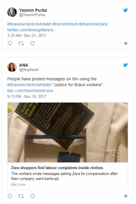 Exemple de tweets de la crise Zara  