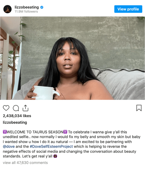 Lizzo and Dove - Digimind Blog - How to Effective Increase Social Media Engagement