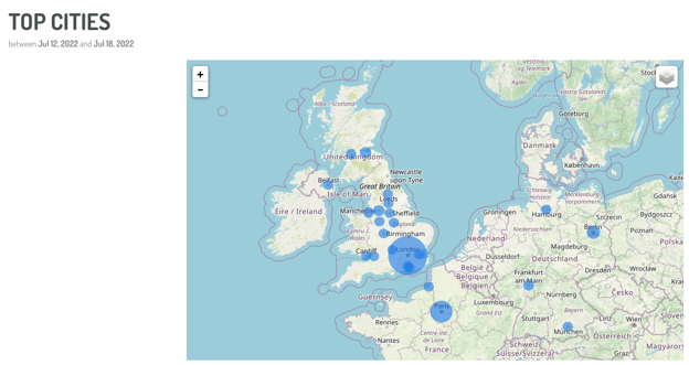 Top Cities Posted Social Conversations - Digimind Blog - 4 Modi per Proteggere la tua Brand Reputation sui Social Media