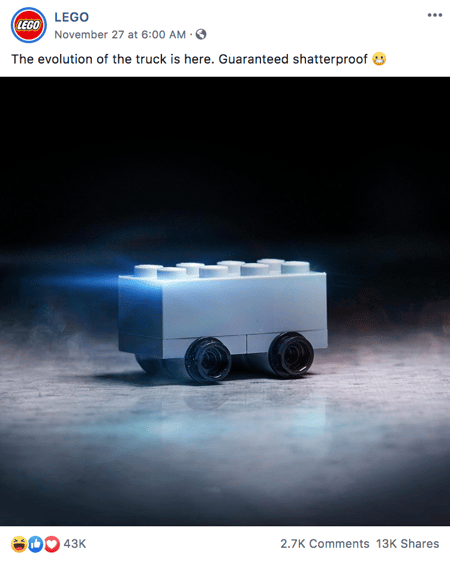 Lego’s version of the Cybertruck on Facebook