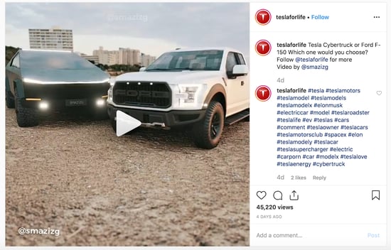 Tesla fan account comparing the Cybertruck to the F-150