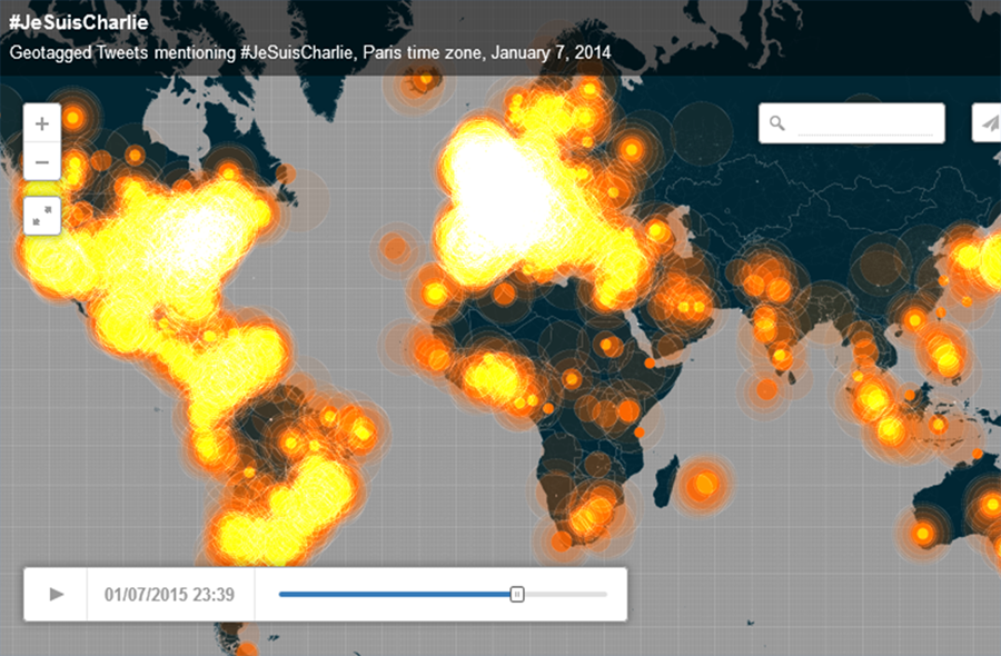 A map showing where #jesuischarlie was used